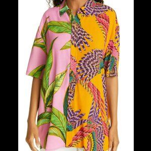 FARM Rio Mixed Prints Uni Shirt Beaded Macaws + Pink Foliage